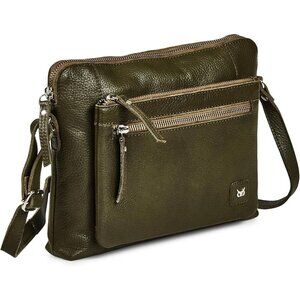 Women Olive Imported Leather Polyester Crossbody Sling Shoulder Crossover Bag